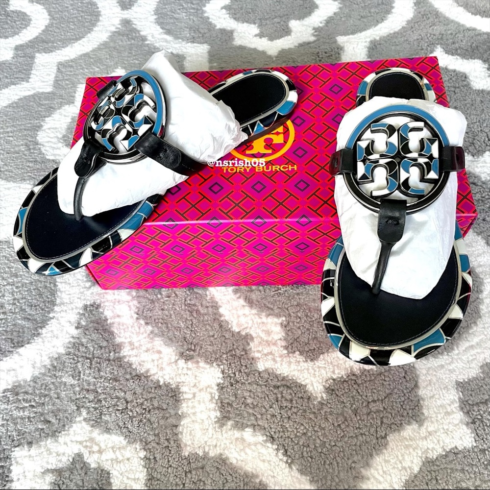 ☀️NEW☀️TORY BURCH Miller Sandals Enamel Black 8.5 - Picture 7 of 12